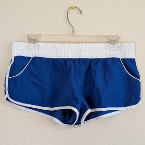 Royal Blue and White Athletic Short-Shorts with Pockets - M